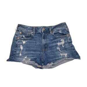 American Eagle Womens Size 8 Blue Super Stretch 28x2 Hi-rise Shortie Distressed